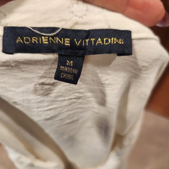 Adrienne Vittadini Ivory Blouse With Bell Sleeves Crochet Elbows Button Up Sz M - Picture 5 of 5